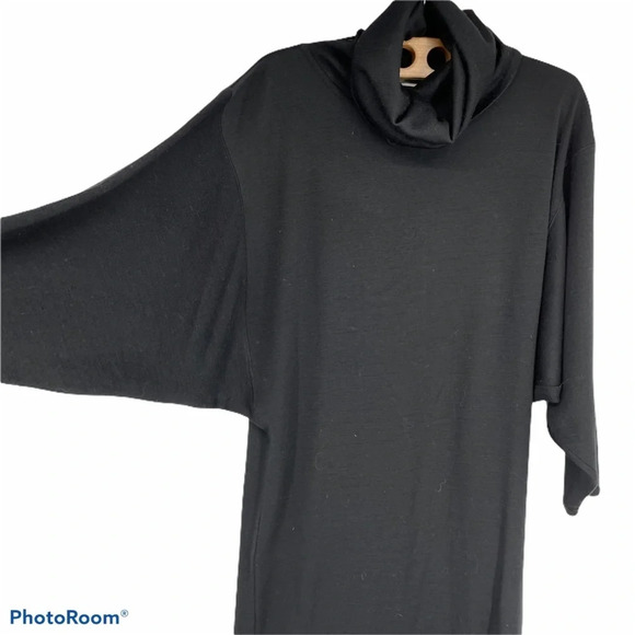 Vintage black sweater dress with batwing dolman sleeves and cowel neck M - Picture 2 of 5